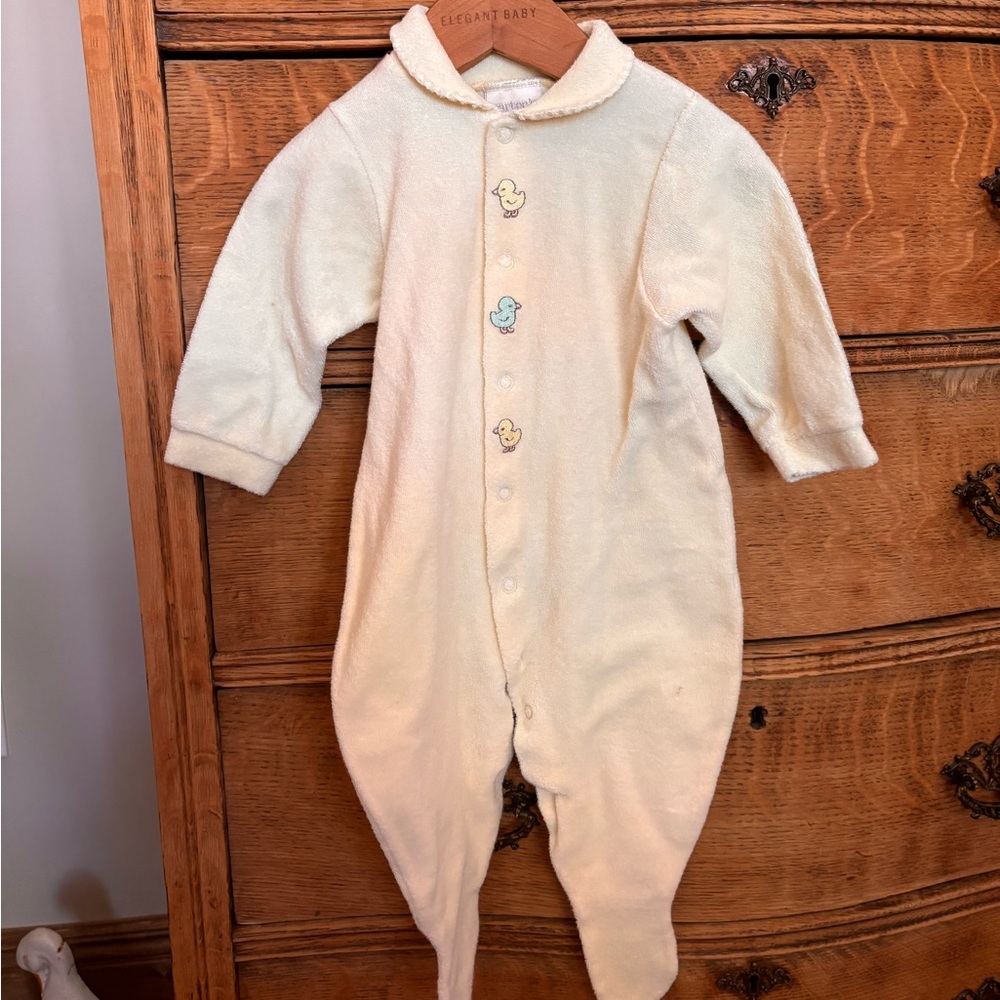 Vintage Carter's Pale Yellow Baby Onesie with Duck Detail